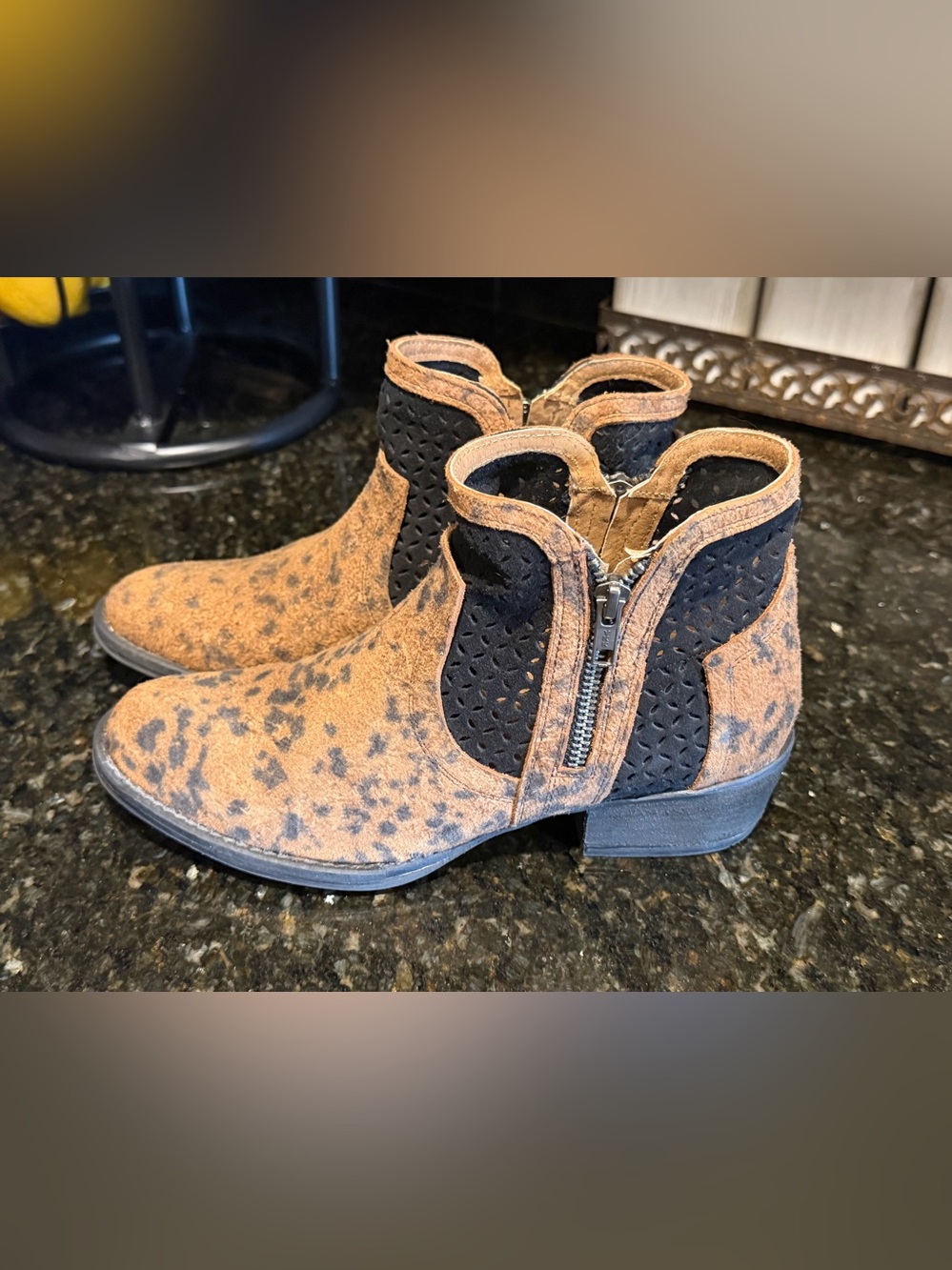 Leopard Print Ankle Booties with Black Elastic Panels